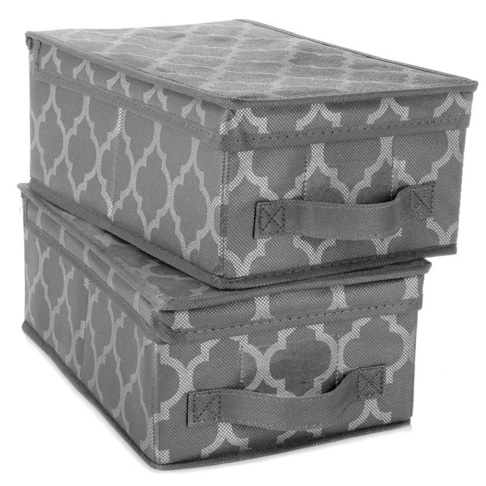 NEW 2 PK Gray, Silver FOLDABLE STORAGE BOXES, Shoes & More- Lightweight Hangable